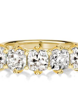Five Stone Cushion Cut Wedding Band - 18K Gold Plated Sterling Silver - 3.85 CT. TW.