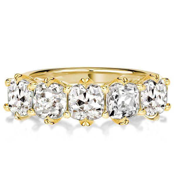 Five Stone Cushion Cut Wedding Band - 18K Gold Plated Sterling Silver - 3.85 CT. TW.