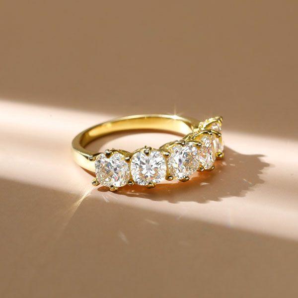 Five Stone Cushion Cut Wedding Band - 18K Gold Plated Sterling Silver - 3.85 CT. TW.