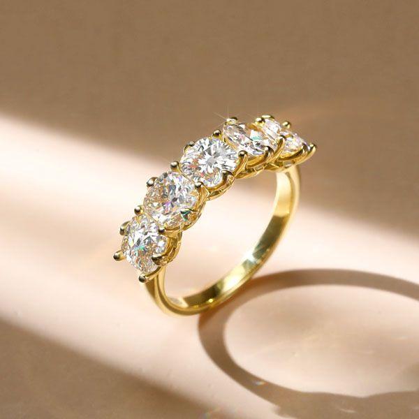 Five Stone Cushion Cut Wedding Band - 18K Gold Plated Sterling Silver - 3.85 CT. TW.