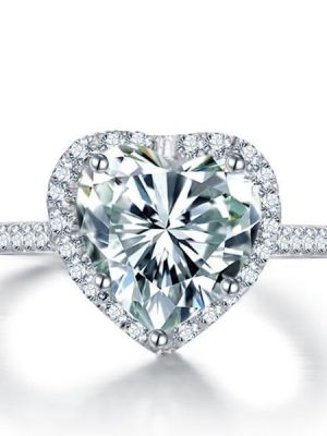 Heart Halo Created White Sapphire Engagement Ring - 925 Sterling Silver