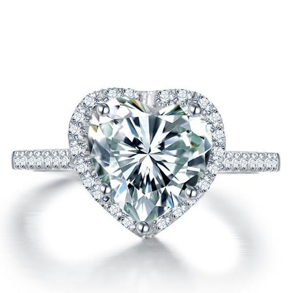 Heart Halo Created White Sapphire Engagement Ring - 925 Sterling Silver