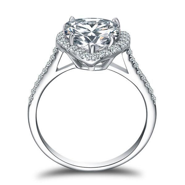 Heart Halo Created White Sapphire Engagement Ring - 925 Sterling Silver