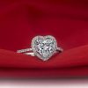 Heart Halo Created White Sapphire Engagement Ring - 925 Sterling Silver