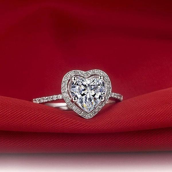Heart Halo Created White Sapphire Engagement Ring - 925 Sterling Silver
