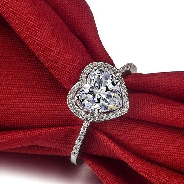 Heart Halo Created White Sapphire Engagement Ring - 925 Sterling Silver