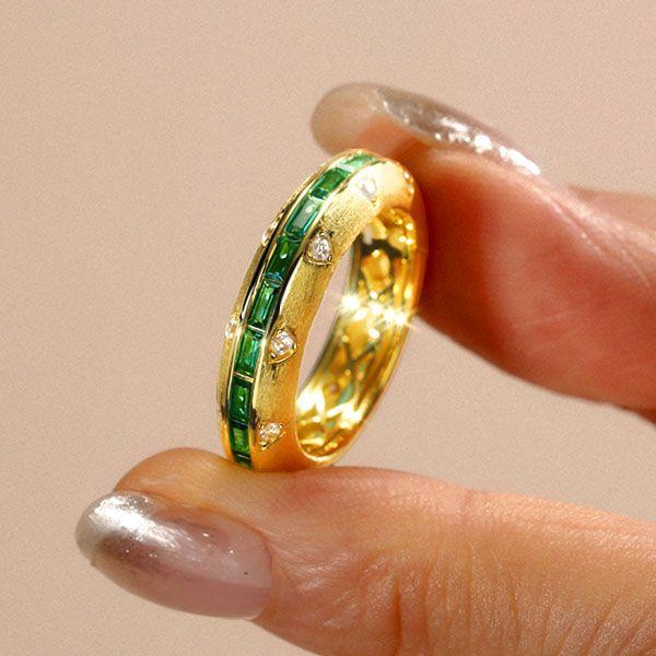 1.79 CT. Emerald Eternity Band Ring in 18K Gold Plated Sterling Silver