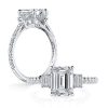 Emerald & White Sapphire Three Stone Ring - 925 Sterling Silver