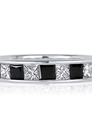 Princess Cut Black Sapphire Eternity Band - 925 Sterling Silver Ring