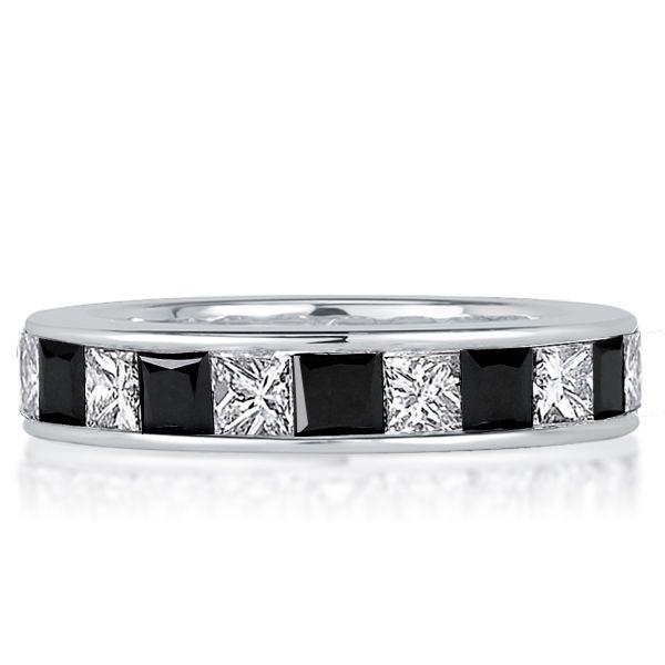 Princess Cut Black Sapphire Eternity Band - 925 Sterling Silver Ring