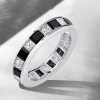 Princess Cut Black Sapphire Eternity Band - 925 Sterling Silver Ring