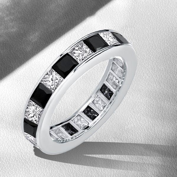 Princess Cut Black Sapphire Eternity Band - 925 Sterling Silver Ring