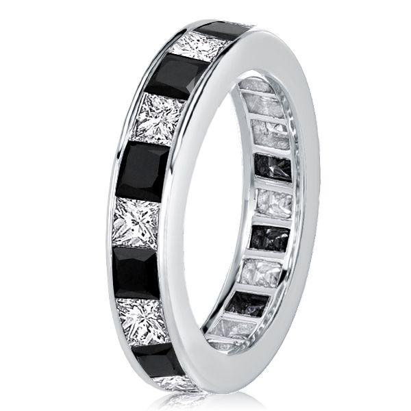 Princess Cut Black Sapphire Eternity Band - 925 Sterling Silver Ring