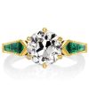18K Gold Plated Sterling Silver Engagement Ring with Round Cut White & Emerald Cut Sapphire