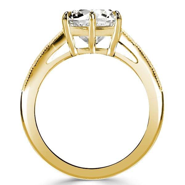 18K Gold Plated Sterling Silver Engagement Ring with Round Cut White & Emerald Cut Sapphire