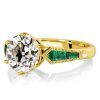 18K Gold Plated Sterling Silver Engagement Ring with Round Cut White & Emerald Cut Sapphire