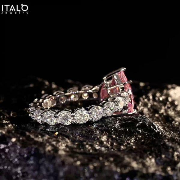 Sterling Silver Pink Pear Cut Engagement Ring - Sparkly & Elegant