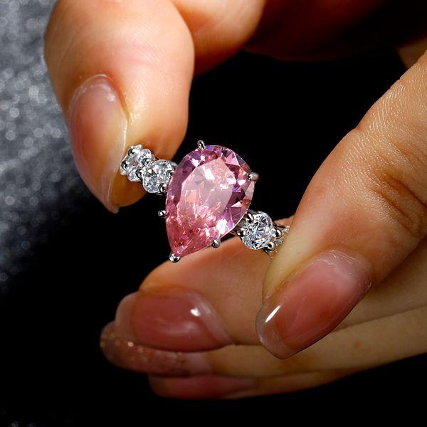 Sterling Silver Pink Pear Cut Engagement Ring - Sparkly & Elegant