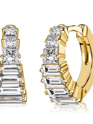 Art Deco White Sapphire Hoop Earrings in Sterling Silver