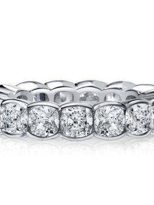 Cushion Cut Bezel Setting Eternity Wedding Band in 925 Sterling Silver