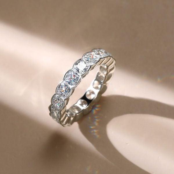 Cushion Cut Bezel Setting Eternity Wedding Band in 925 Sterling Silver