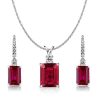 Ruby & Sapphire Emerald Cut Sterling Silver Necklace & Earrings Set