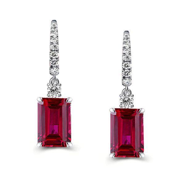 Ruby & Sapphire Emerald Cut Sterling Silver Necklace & Earrings Set