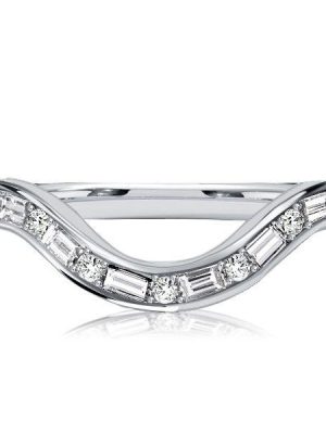 Curved Baguette CZ Wedding Band - Sterling Silver Arch Ring