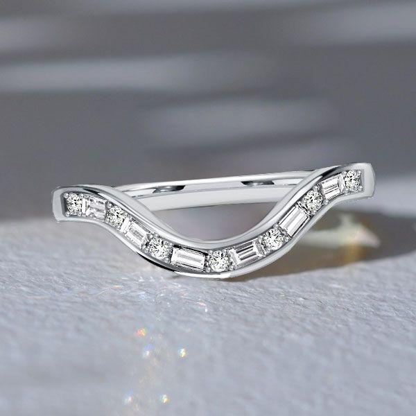 Curved Baguette CZ Wedding Band - Sterling Silver Arch Ring
