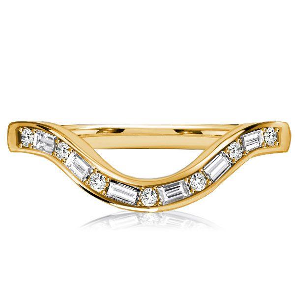 Curved Baguette CZ Wedding Band - Sterling Silver Arch Ring