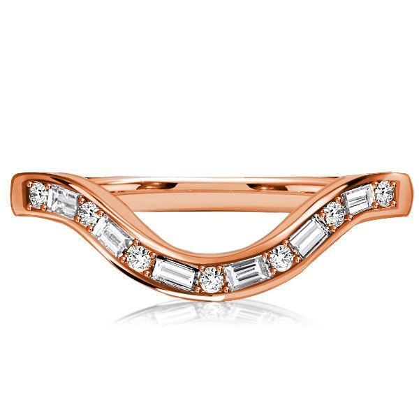 Curved Baguette CZ Wedding Band - Sterling Silver Arch Ring