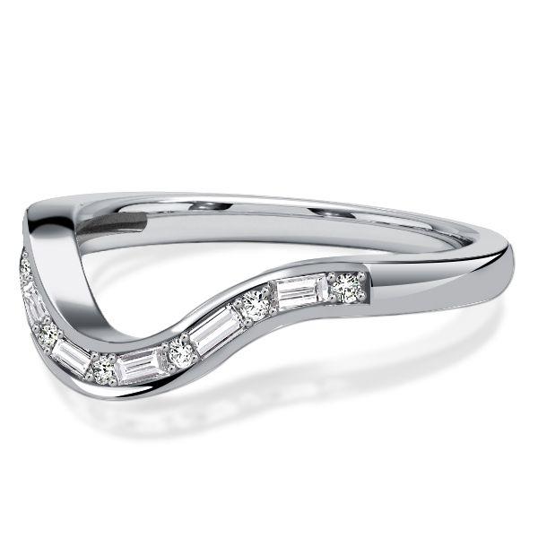 Curved Baguette CZ Wedding Band - Sterling Silver Arch Ring