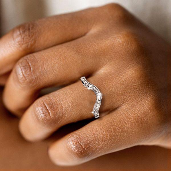 Curved Baguette CZ Wedding Band - Sterling Silver Arch Ring