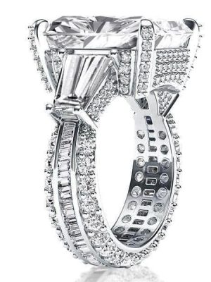 Three Stone Radiant Created White Sapphire Engagement Ring in Rhodium-Plated Sterling Silver (10.55 CTW)