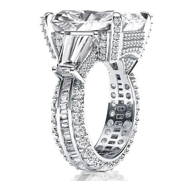 Three Stone Radiant Created White Sapphire Engagement Ring in Rhodium-Plated Sterling Silver (10.55 CTW)
