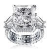 Three Stone Radiant Created White Sapphire Engagement Ring in Rhodium-Plated Sterling Silver (10.55 CTW)