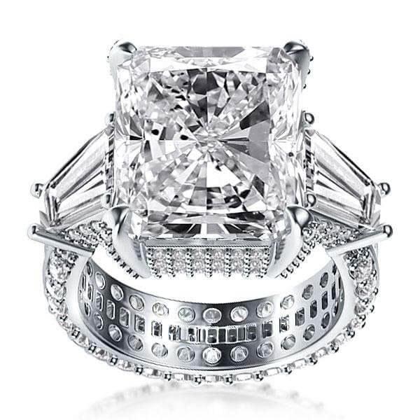 Three Stone Radiant Created White Sapphire Engagement Ring in Rhodium-Plated Sterling Silver (10.55 CTW)