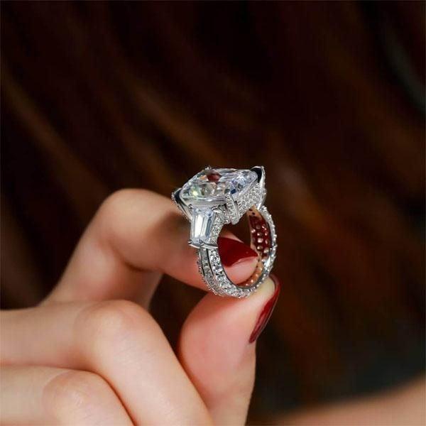 Three Stone Radiant Created White Sapphire Engagement Ring in Rhodium-Plated Sterling Silver (10.55 CTW)