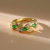 Golden Emerald Leaf Floral Wedding Band Ring - 18K Gold Plated Sterling Silver