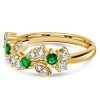 Golden Emerald Leaf Floral Wedding Band Ring - 18K Gold Plated Sterling Silver