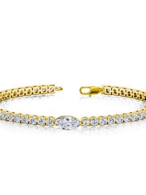 18K Gold Plated Sterling Silver Marquise & Round Cut Tennis Bracelet