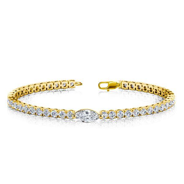 18K Gold Plated Sterling Silver Marquise & Round Cut Tennis Bracelet