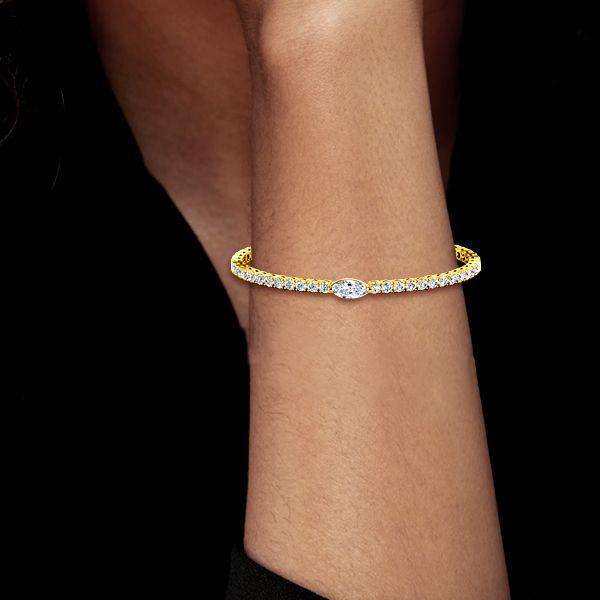 18K Gold Plated Sterling Silver Marquise & Round Cut Tennis Bracelet