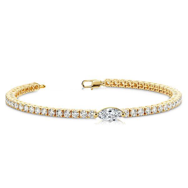 18K Gold Plated Sterling Silver Marquise & Round Cut Tennis Bracelet