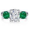 Cushion Cut 3 Stone Emerald Engagement Ring - Sterling Silver