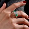 Cushion Cut 3 Stone Emerald Engagement Ring - Sterling Silver