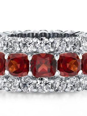 Sterling Silver 6.25 CT. TW. Cushion Garnet Wedding Band Ring
