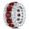 Sterling Silver 6.25 CT. TW. Cushion Garnet Wedding Band Ring