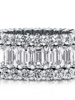 Triple Row Created White Sapphire Wedding Band in Rhodium Plated Sterling Silver