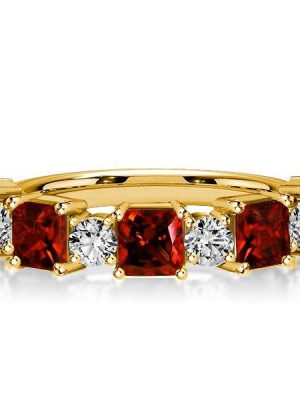 Golden Garnet Princess Cut Half Eternity Band - 18K Gold Plated Sterling Silver